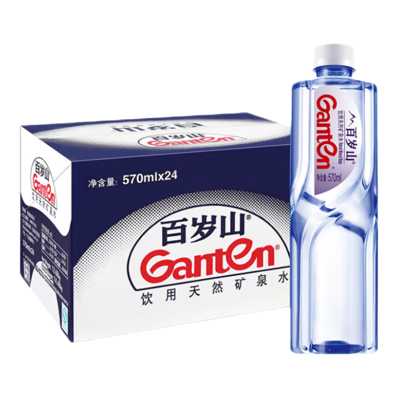 PLUS会员：景田 百岁山 天然矿泉水 570ml*24瓶 整箱装 会议办公 家庭健康饮用水