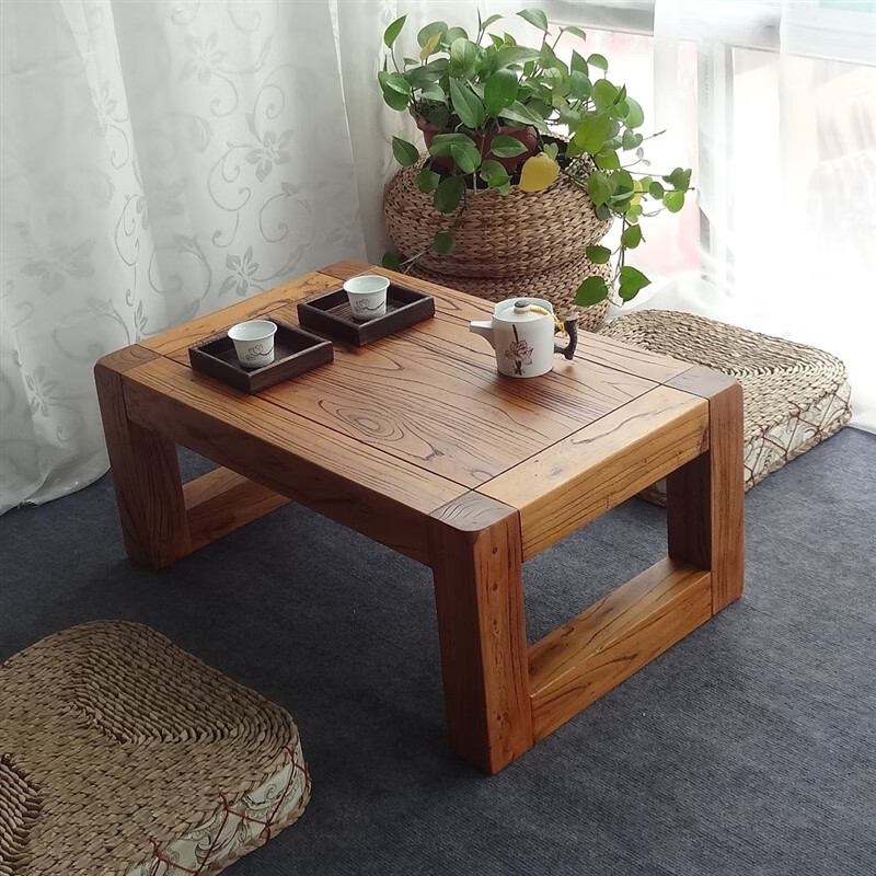 老榆木炕桌实木榻榻米小茶几飘窗桌子创意日式 定做尺寸选项 整装