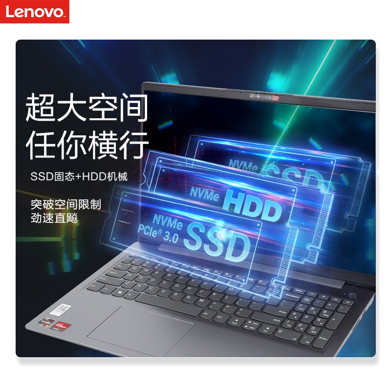 联想笔记本 ideaPad15S 2021 锐龙六核R5 超轻薄本笔记本电脑 商务办公本手提游戏本 标配：R5-5500U 8G内存 256G固态