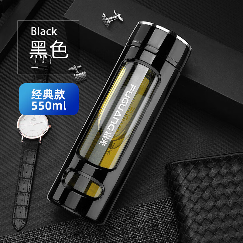 PJ玻璃杯塑玻杯防烫隔热车载防摔茶水分离车载商务茶杯 经典款大容量-蓝色1000ml