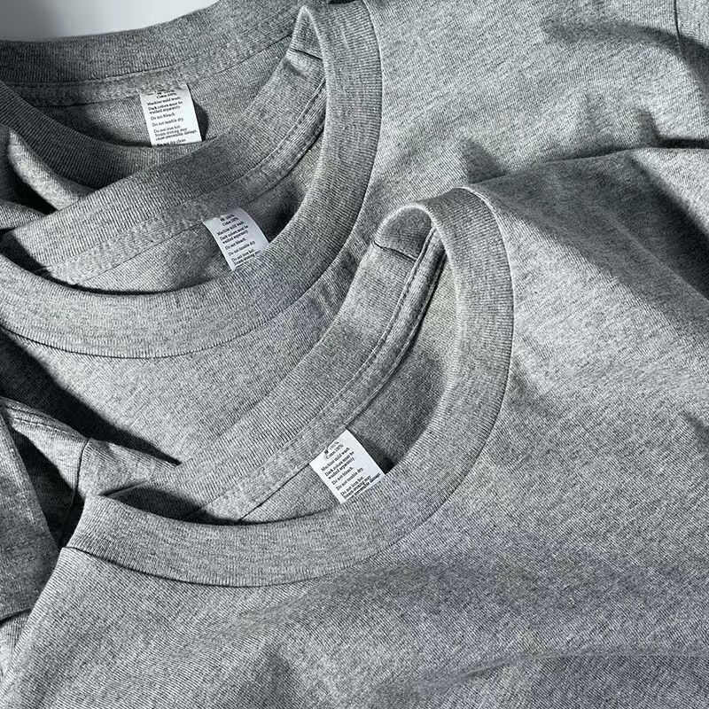 景介2023奶茶灰200g重磅厚实纯棉短袖t恤男女同款圆领打 纯棉-麻灰色