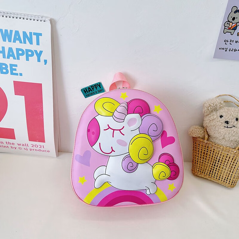 韩国儿童品牌小孩子书包小朋友背包宝宝减负双肩包卡通恐 粉色独角兽