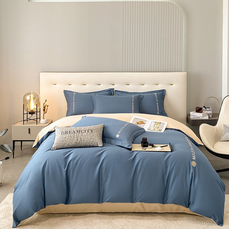 罗曼罗兰(romrol) 罗曼罗兰家纺轻奢四件套60s山茶花 宾利蓝 200*230