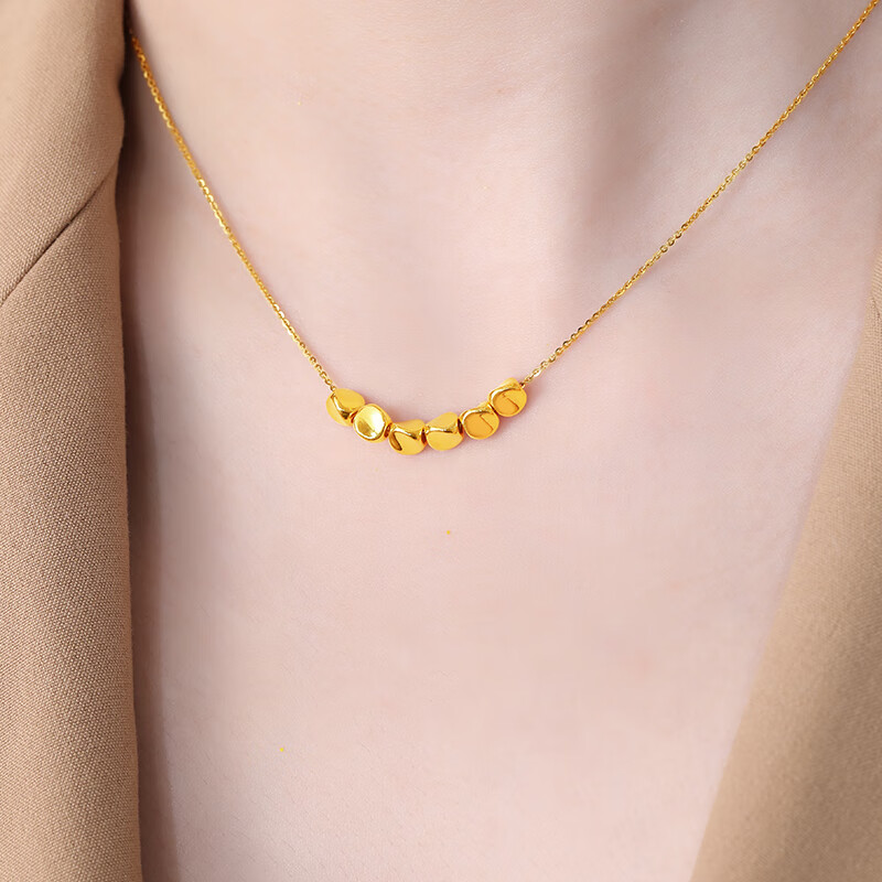 tkid老凤凰足金999黄金吊坠金豆豆颈饰项链锁骨链送520情人节礼物 足