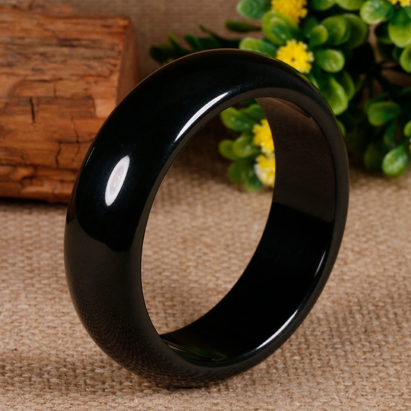 顶盈 新疆和田玉黑青玉宽边手镯 塔青一细女士女款玉镯子 妈妈镯 无法