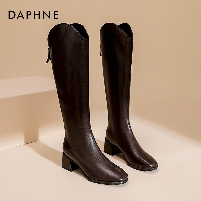 达芙妮靴子女长筒靴女2025秋冬经典骑士靴女加绒高筒靴女靴ZJ 棕色 35