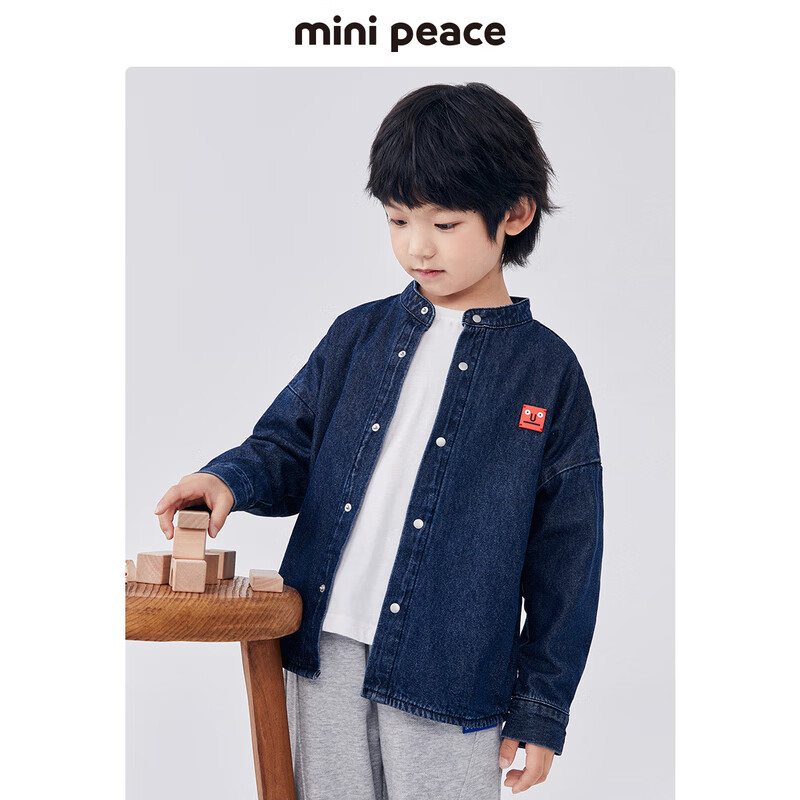 MiniPeace太平鸟童装男童长袖牛仔衬衫外套卡通装饰春秋新品 牛仔衬衫 150cm