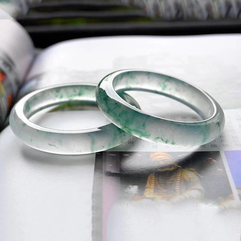 碧家 【附证书】玉手镯翡翠缅甸老坑高冰种飘花玻璃种蓝水玉镯贵妃镯