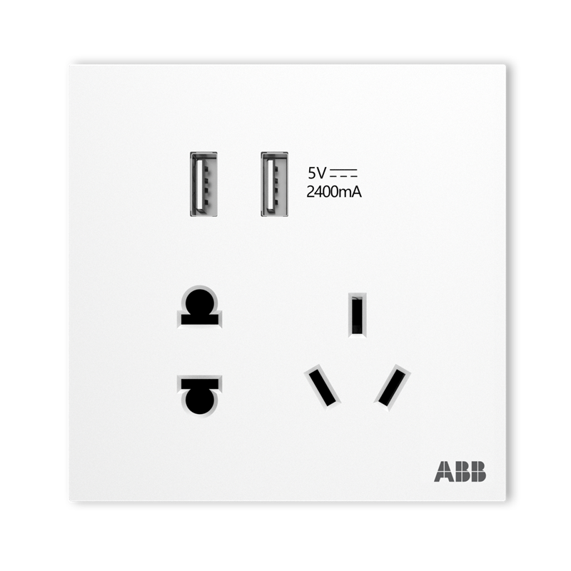 ABB 盈致系列 CA293 五孔带双USB插座 典雅白