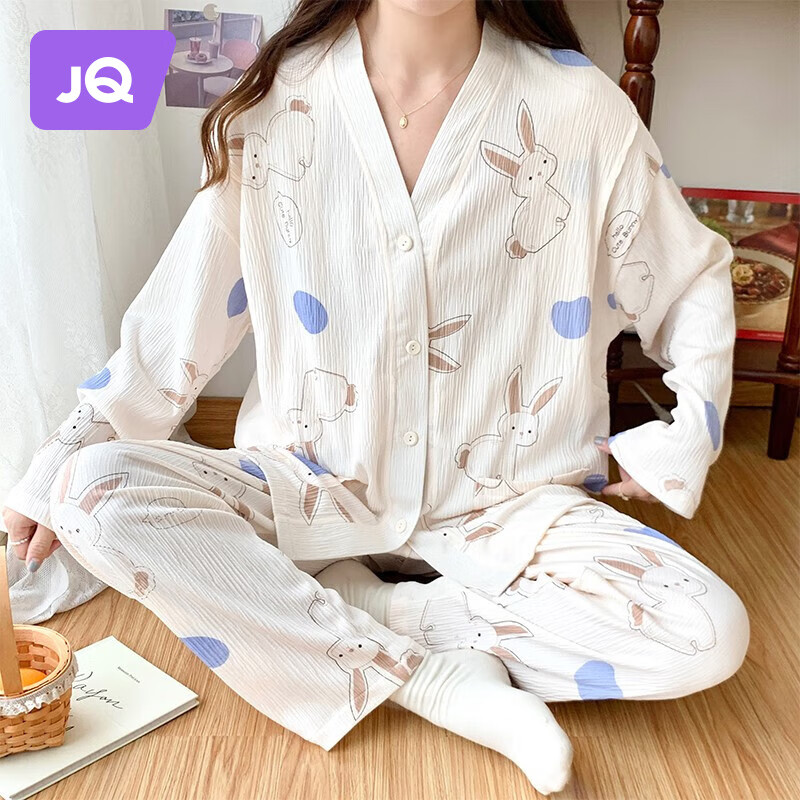 婧麒月子服孕妇哺乳睡衣喂奶春秋小清新家居服产后怀孕期 棕色兔子-Jyz66782 M