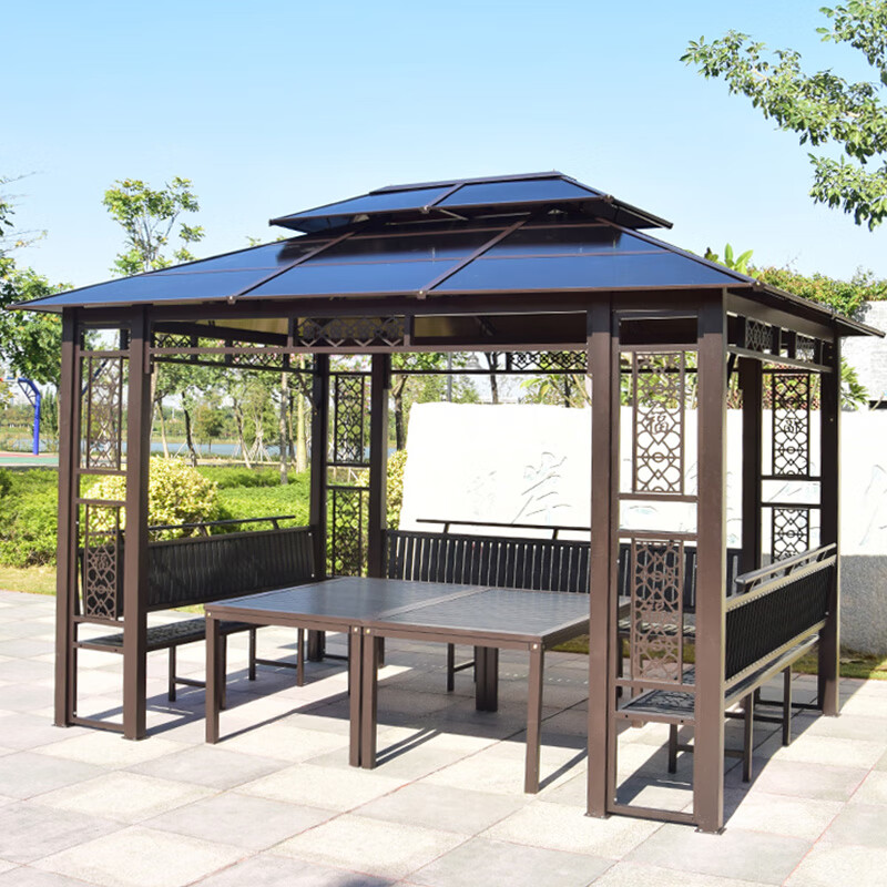 户外凉亭庭院别墅花园帐篷四角亭农家乐遮阳棚阳光板室外露台亭子 3x3