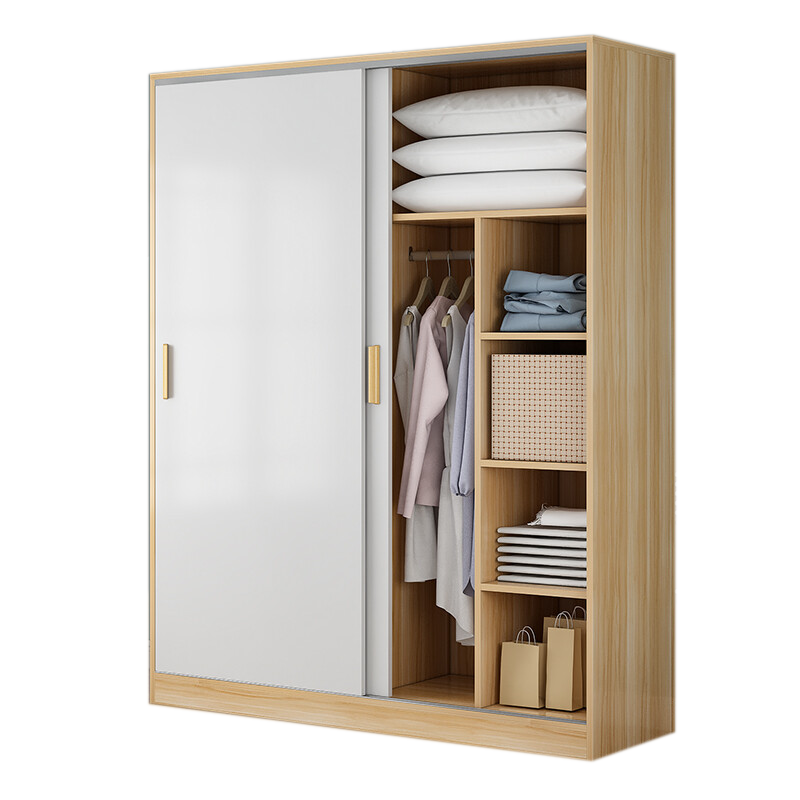 安尔雅 衣柜简易推拉门经济型卧室两门小衣橱简易衣柜组装木质小户型平开拉门衣橱柜子HX-100