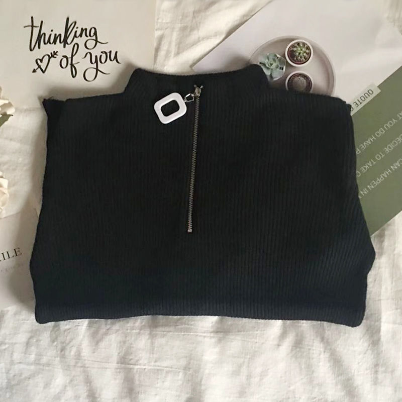 贝吉棋韩版加厚半高领打底针织衫女 方环拉链毛衣女