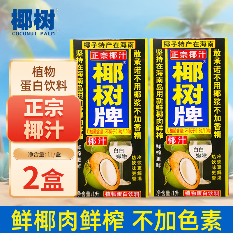 椰树椰汁1000ml/盒 植物蛋白饮料 正宗海南特产 椰奶椰子汁饮料大盒装 1L*2盒