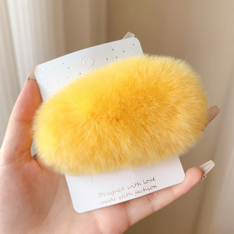 芒狗发卡芒果可爱獭兔感刘海边夹头饰网红芒果核毛绒夹子发夹 芒果色