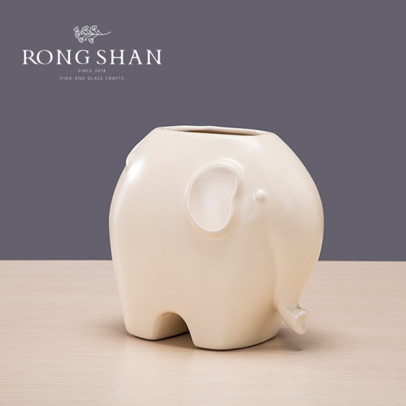 荣山 大象动物陶瓷花瓶插花欧式创意简约北欧装饰摆设客厅玄关书房