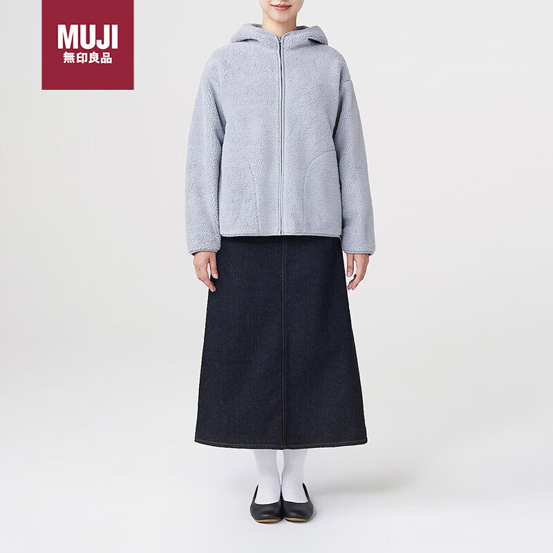 无印良品（MUJI）女式 长毛抓绒 连帽衫  浅蓝色 女式M 