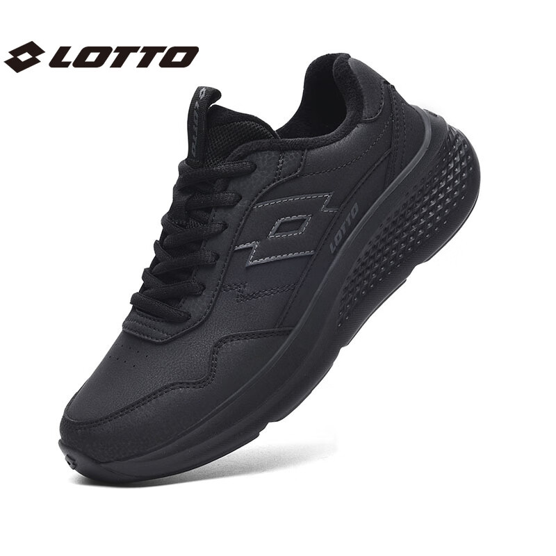 乐途（LOTTO）休闲鞋男跑步鞋男皮面加绒保暖轻弾舒适缓震防滑户外运动鞋女 黑色加绒（女款） 40