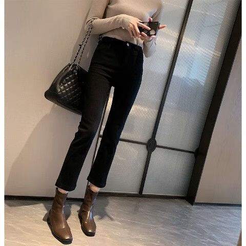 鞋搭配裤子女七八九分矮小个子直筒牛仔裤女装春秋季新款韩版显瘦弹力