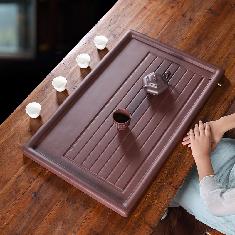 宜兴壶来运转品牌紫砂茶盘长方形简约紫泥大号小号家用手工紫砂茶海