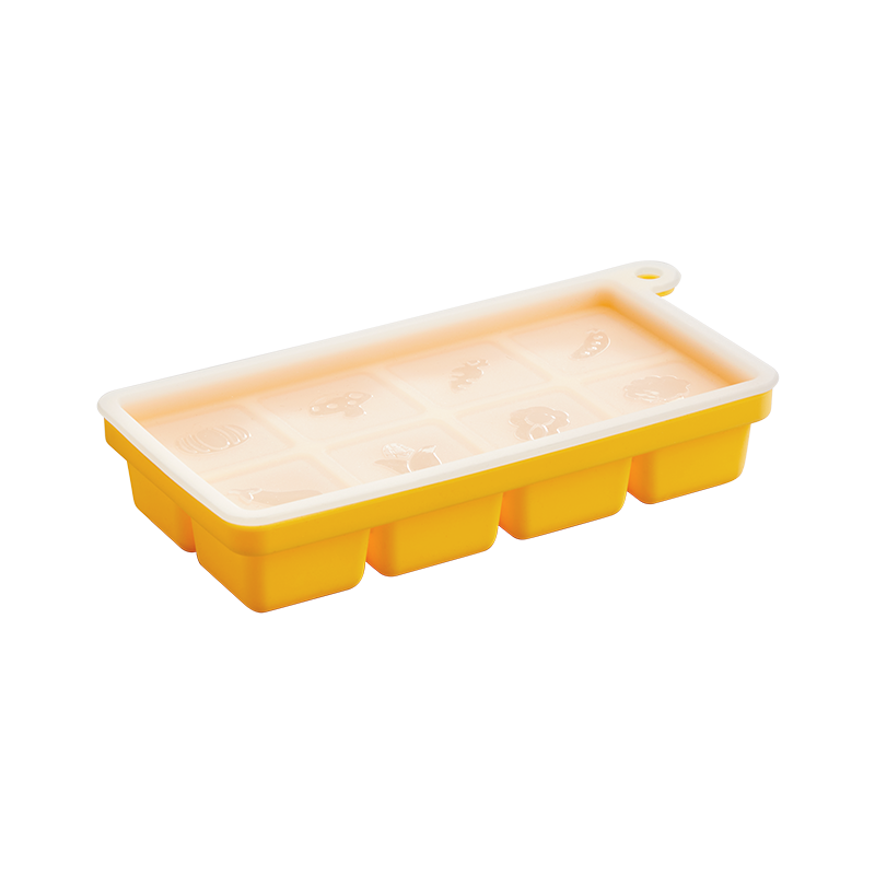 蒂爱冰格盒 硅胶冰格模具 带盖制冰盒 网红辅食家用方形冰块盒 八格蔬菜冰格-柠檬黄