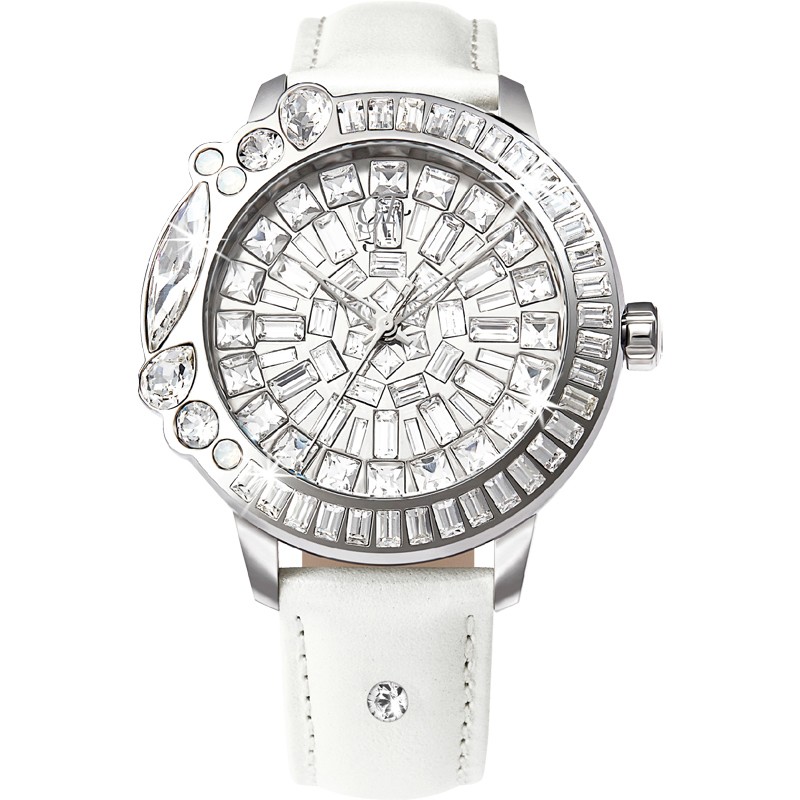 迦堤（Galtiscopio）礼物手表女欧美腕表时尚小表盘法国进口水晶手表送女友 银壳白带