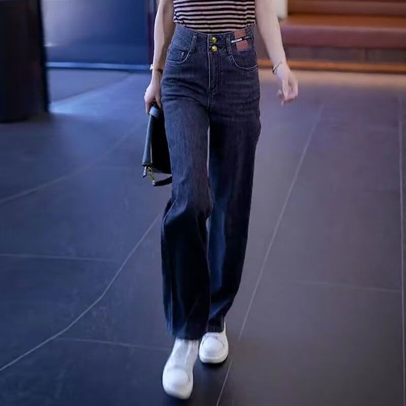 啾叮秋天穿的超低腰牛仔裤女长裤午孑裤高腰阔腿软牛仔裤女2023新款秋