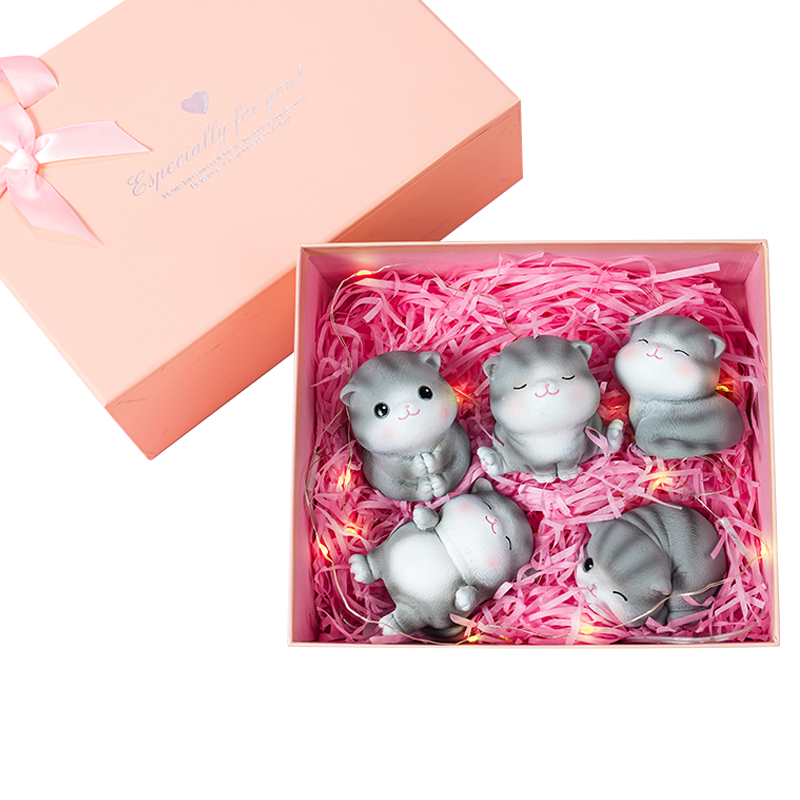 姗珀（SHANPO）520情人节礼物送女友猫咪摆件女生生日礼物女孩子六一儿童节礼品 一套5只 精美礼盒装