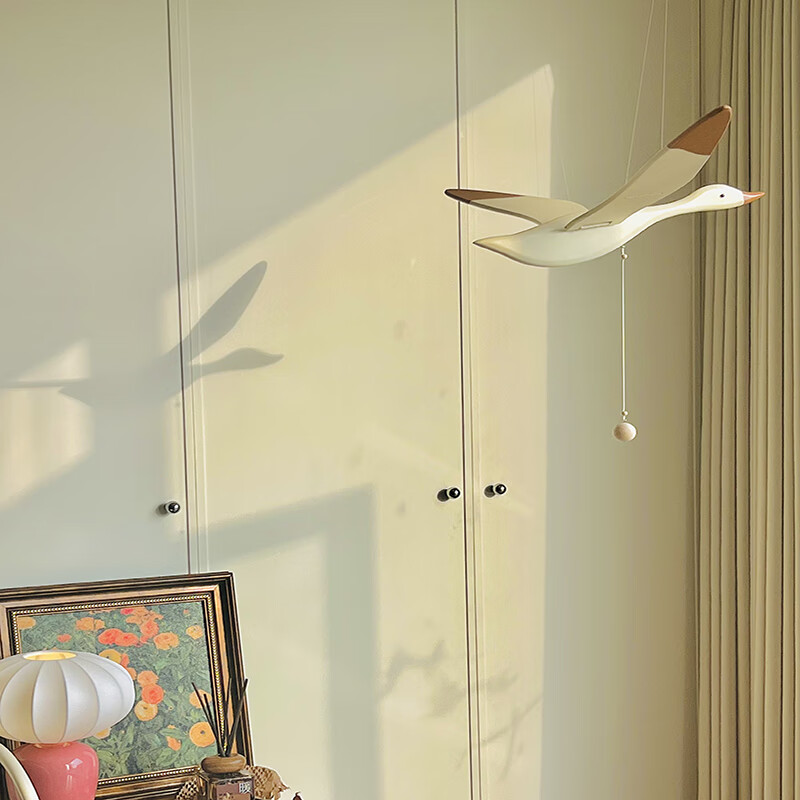 丹麦燕子空中吊饰大雁挂件会飞的海鸥平衡悬挂木制鸟装饰品