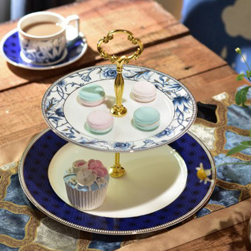 英格丽(ingri)欧式点心盘高档精致家用客厅陶瓷下午茶双层甜品盘蛋糕