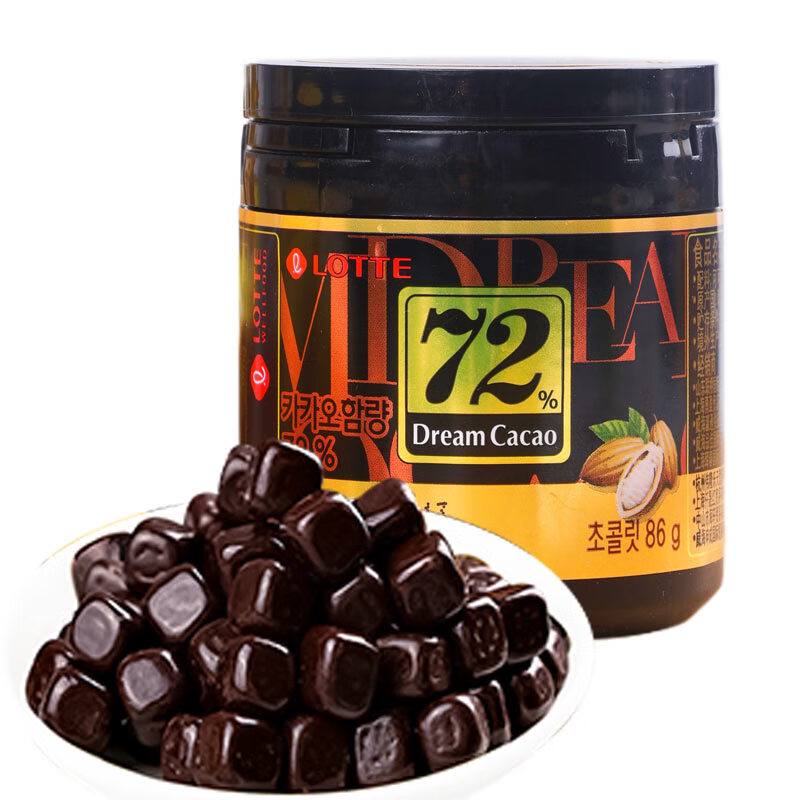 乐天黑巧克力韩国进口lotte梦 巧克力豆零食黑巧 【1罐】72%巧克力豆
