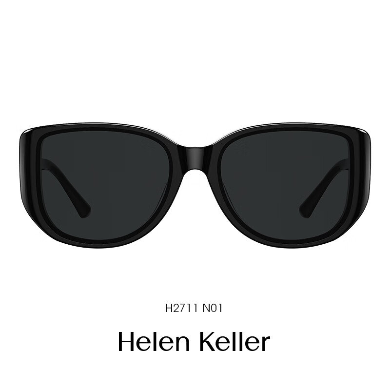海伦凯勒（HELEN KELLER）爆款新品太阳镜女潮流复古ins猫眼墨镜防紫外线男H2711 H2711N01全色灰镜片亮黑框 非偏光