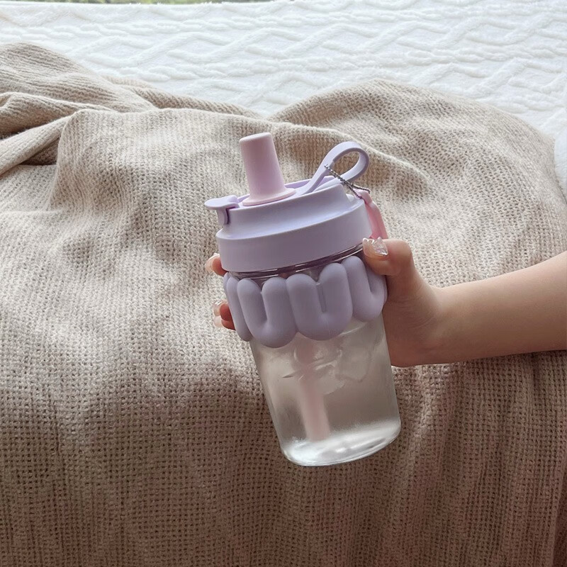 乐扣乐扣（LOCK&LOCK）奶芙玻璃杯水杯男女咖啡杯吸管杯子便携耐热泡 芝士萄萄-LLG770PUP