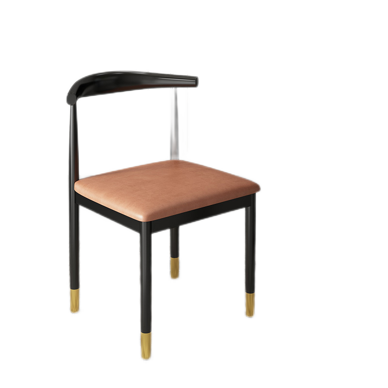 牛角椅椅子家用餐椅北欧靠背椅现代轻奢休闲椅简约餐厅化妆椅子奶茶店餐厅铁艺 深木纹(桔色皮革)