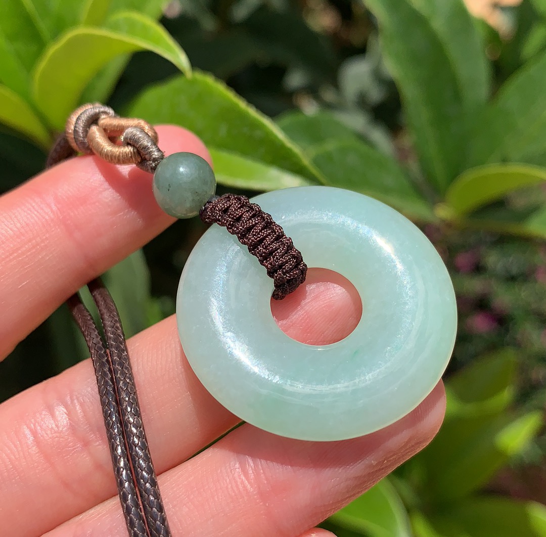 宝钰(k&k)缅甸翡翠糯冰种浅绿甜甜圈平安扣挂件吊坠证书