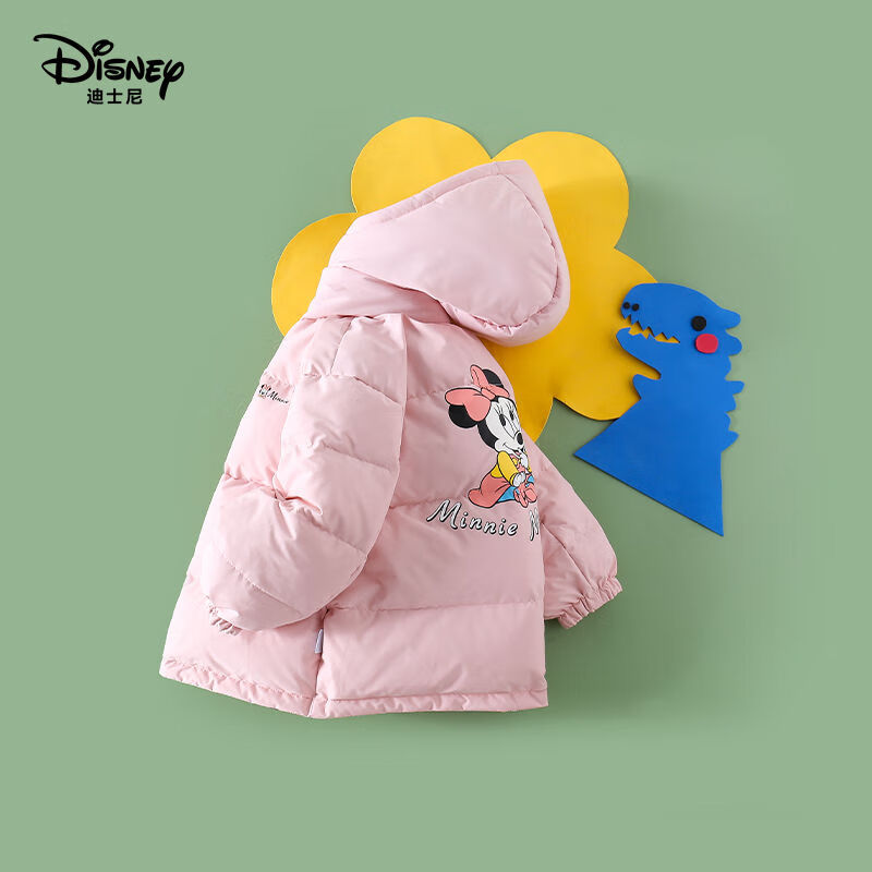 迪士尼(Disney)女童羽绒服超厚冬季新款90白鸭绒儿童羽绒服男童外套中小童 女童款一2面穿一粉色 100 建议身高90-100
