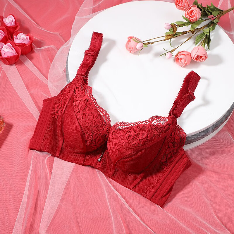 夏.娃.之.秀内衣女聚拢调整型防下垂包容侧收蕾丝软钢圈文胸内衣3747 暗红 80A /36A(上薄下厚杯约3.5CM)