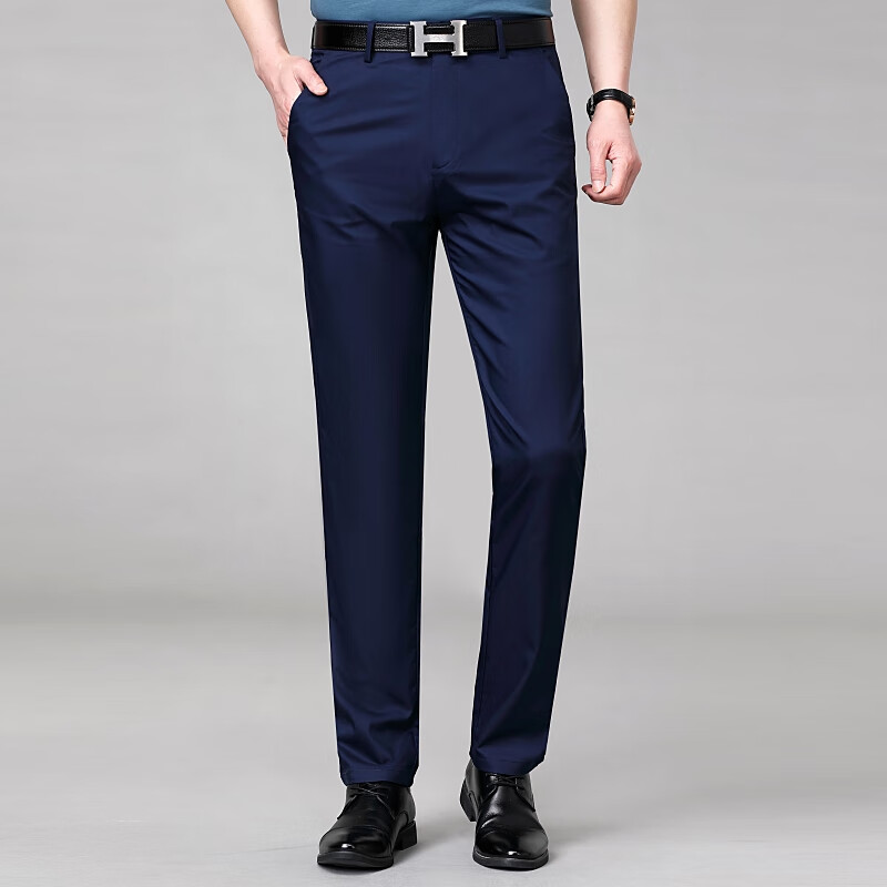 劲霸休闲裤男士夏季薄款直筒宽松抗皱男裤商务丝光棉中老年长裤子