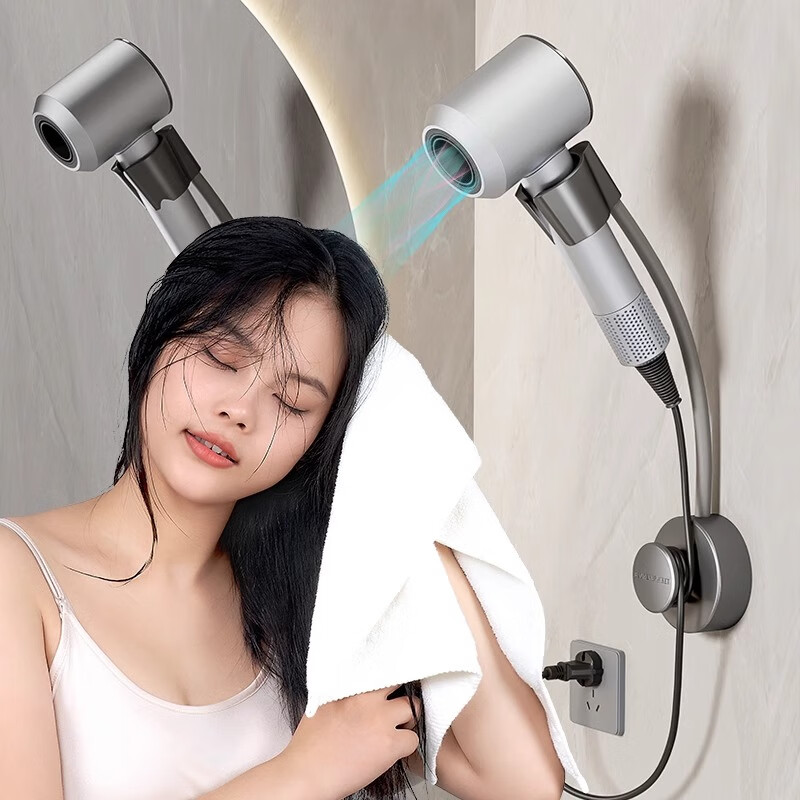 慕质吹风机置物架免打孔卫生间电吹风挂架浴室壁挂式风筒支架收纳神器 【2024新款】枪灰色