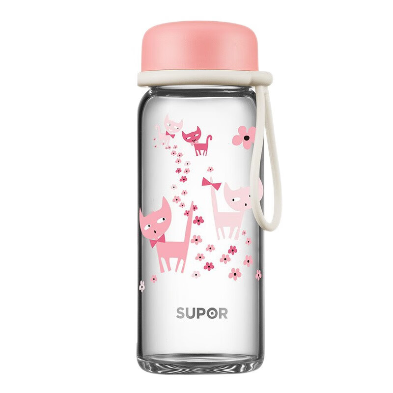 苏泊尔 SUPOR 办公耐热单层玻璃杯 男女士水杯 500ML 红粉花园 KC50CW10