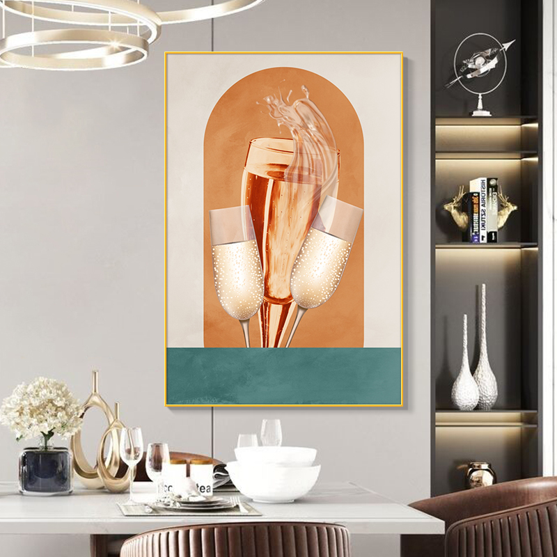 方块杉大尺寸高档北欧西餐厅装饰画现代简约酒杯饭厅餐桌背景墙挂画餐