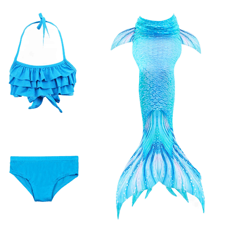 西梨妹兒童泳衣女童美人魚游泳衣魚尾公主女孩美人魚衣服尾巴分體比基尼 蝴蝶結(jié)粉色DH74+項(xiàng)鏈 130碼（120-130cm）