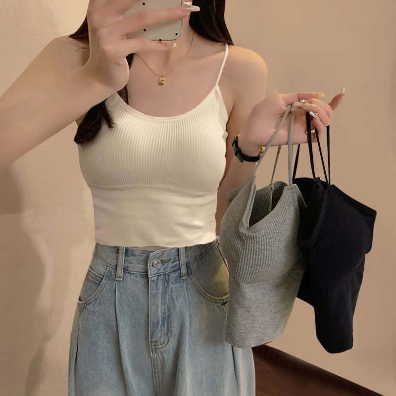 俞兆林小吊帶背心女士內搭外穿帶胸墊文胸打底性感春夏運動美背黑色