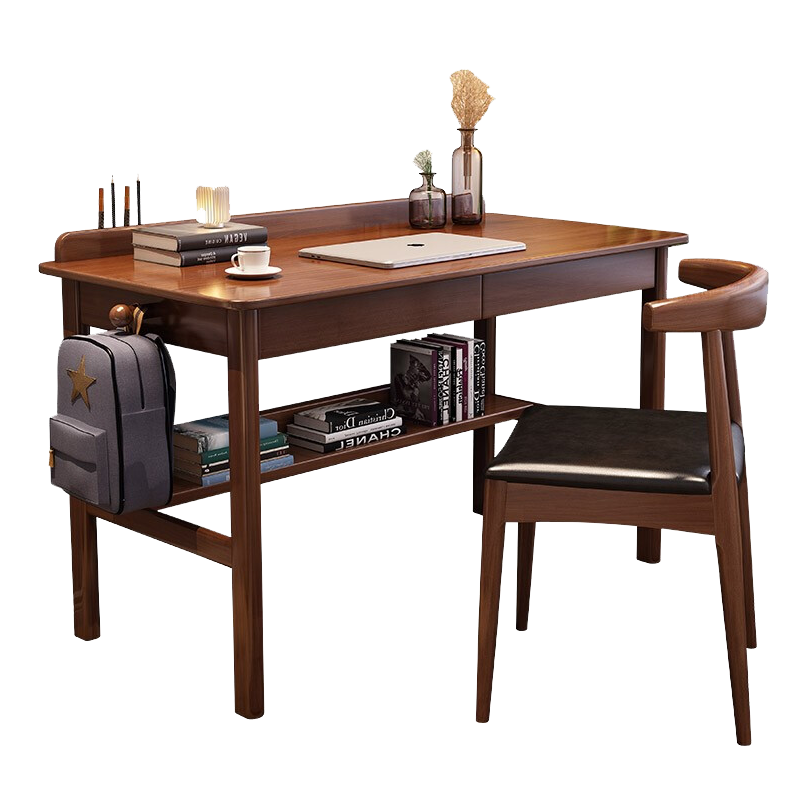 【顺丰速发】捷睿美 实木书桌学生书桌现代简约北欧风家用小户型书房家具学习桌写字台卧室电脑桌 胡桃色 0.8米单桌单抽