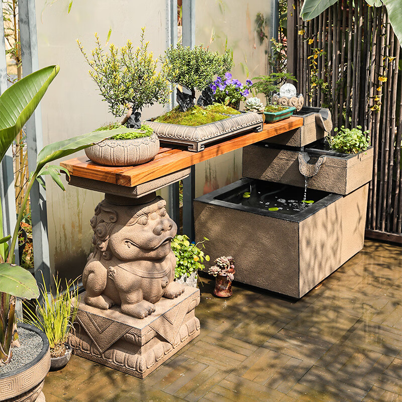 汉韵堂阳台流水摆件露台顶楼装饰水池循环水落地布景景观装饰鱼池新