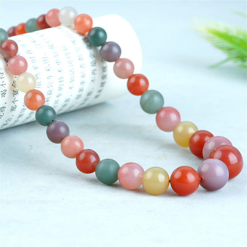 子龙盐源玛瑙塔链多宝多色圆珠锁骨链女款玉石单珠挂链吊坠真玉 项链