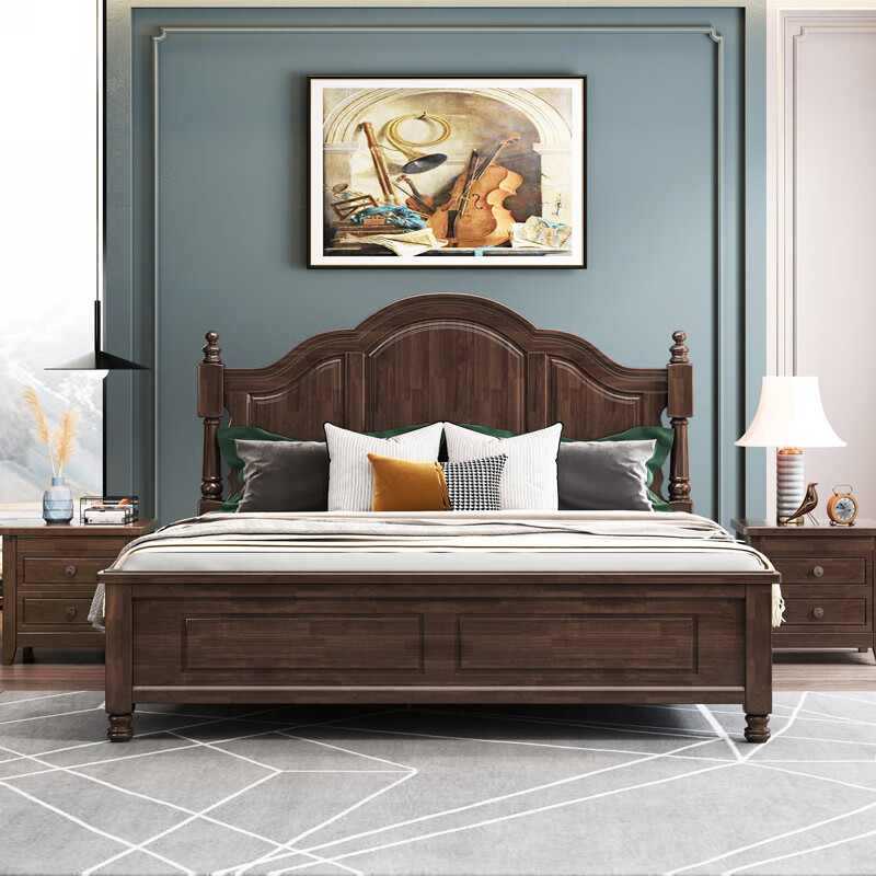 宾迪朗轻奢家具美式罗马柱复古仿古实木床卧室家具组合双人床1.