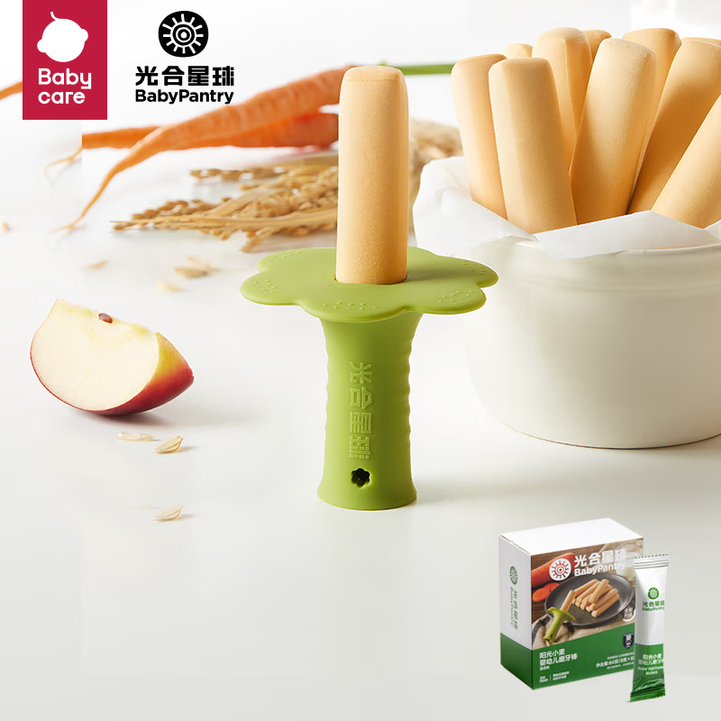 光合星球babycare儿童零食宝宝婴幼儿磨牙棒蔬菜味64g【带硅胶手持器】