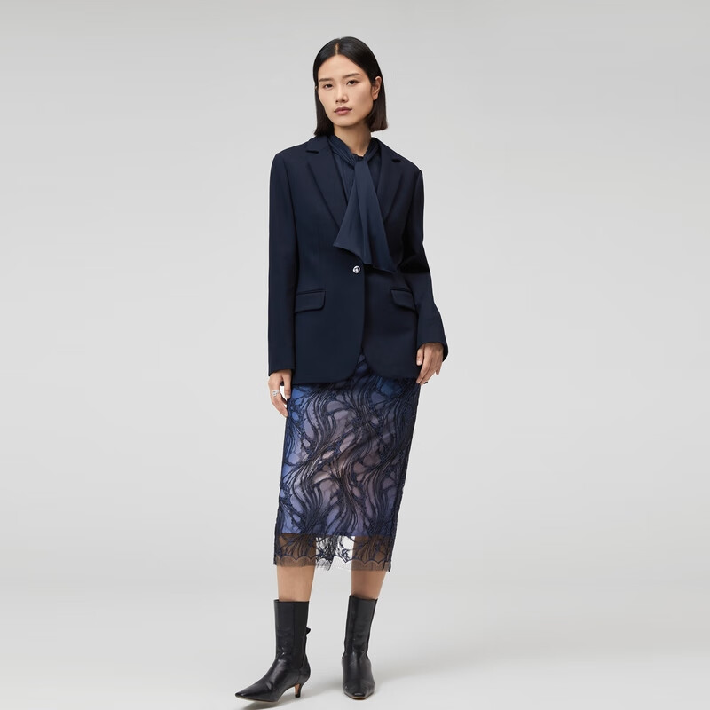 OVV2023秋冬新款女装挺括一粒扣平驳领休闲通勤单件西服外套 藏青(净色)B1 L