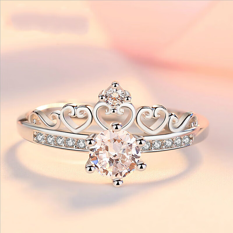 拾想 s925银戒指女士欧美风格皇冠公主戒指经典六爪皇冠结婚表白戒指